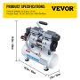 VEVOR 0.75HP Oil Free Air Compressor Air Compressor Tank 9L Silent Inflator