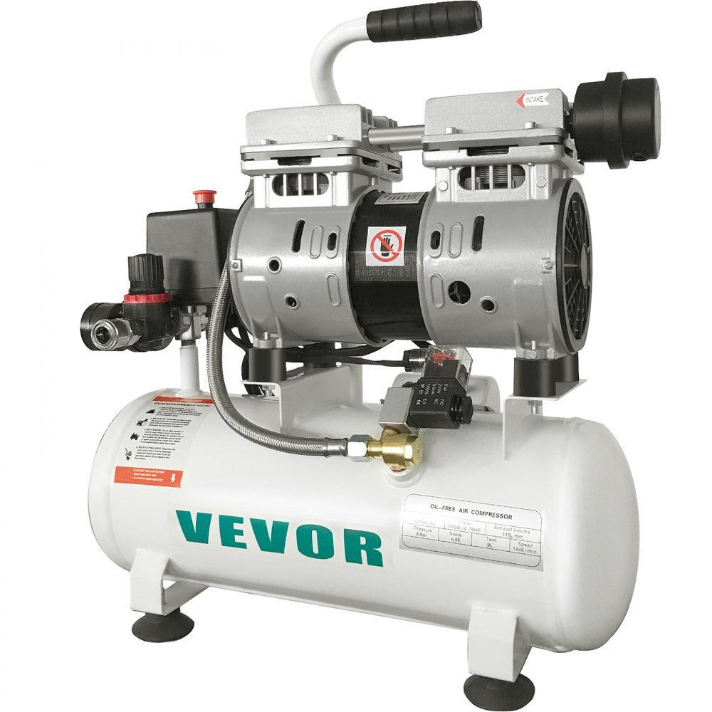 Compressor de ar VEVOR Compressor de ar sem óleo ultra silencioso de 2 galões Tanque de 9L Compressor de ar silencioso Compressor sem óleo de 550W Baixo ruído com válvula solenóide segura