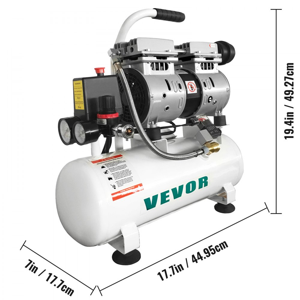 Compressor de ar VEVOR Compressor de ar sem óleo ultra silencioso de 2 galões Tanque de 9L Compressor de ar silencioso Compressor sem óleo de 550W Baixo ruído com válvula solenóide segura
