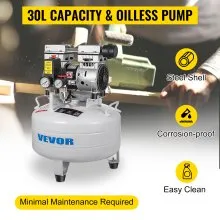 VEVOR Vertical Air Compressor 6.6 Gallon Ultra Quiet Oil-free Air Compressor 30L Tank Silent Air Compressor 850W Oil free Compressor Low noise