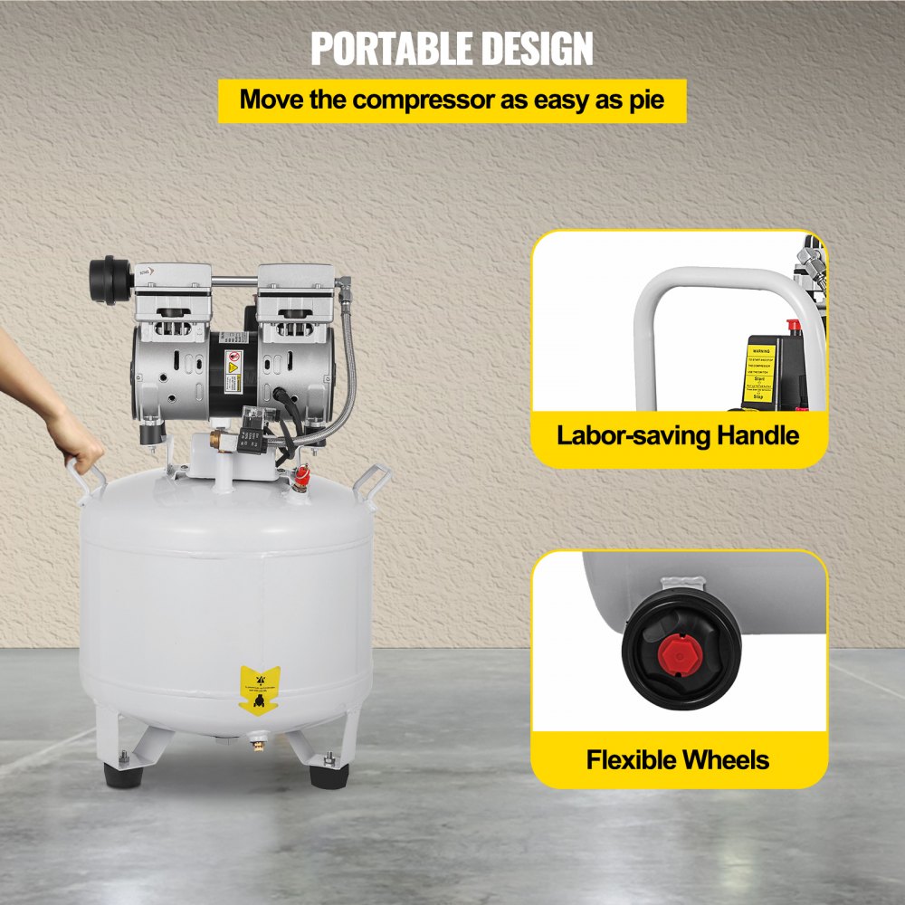 VEVOR Vertical Air Compressor 8.8 Gallon Ultra Quiet Oil-free Air Compressor 40L Tank Silent Air Compressor 850W Oil free Compressor Low noise