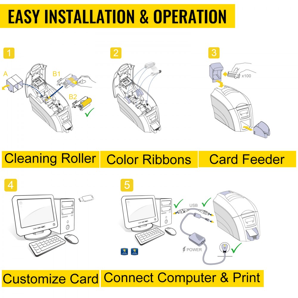 VEVOR Double-Sided ID Card Printer Bundles Model Number XR260D ID Badge Maker
