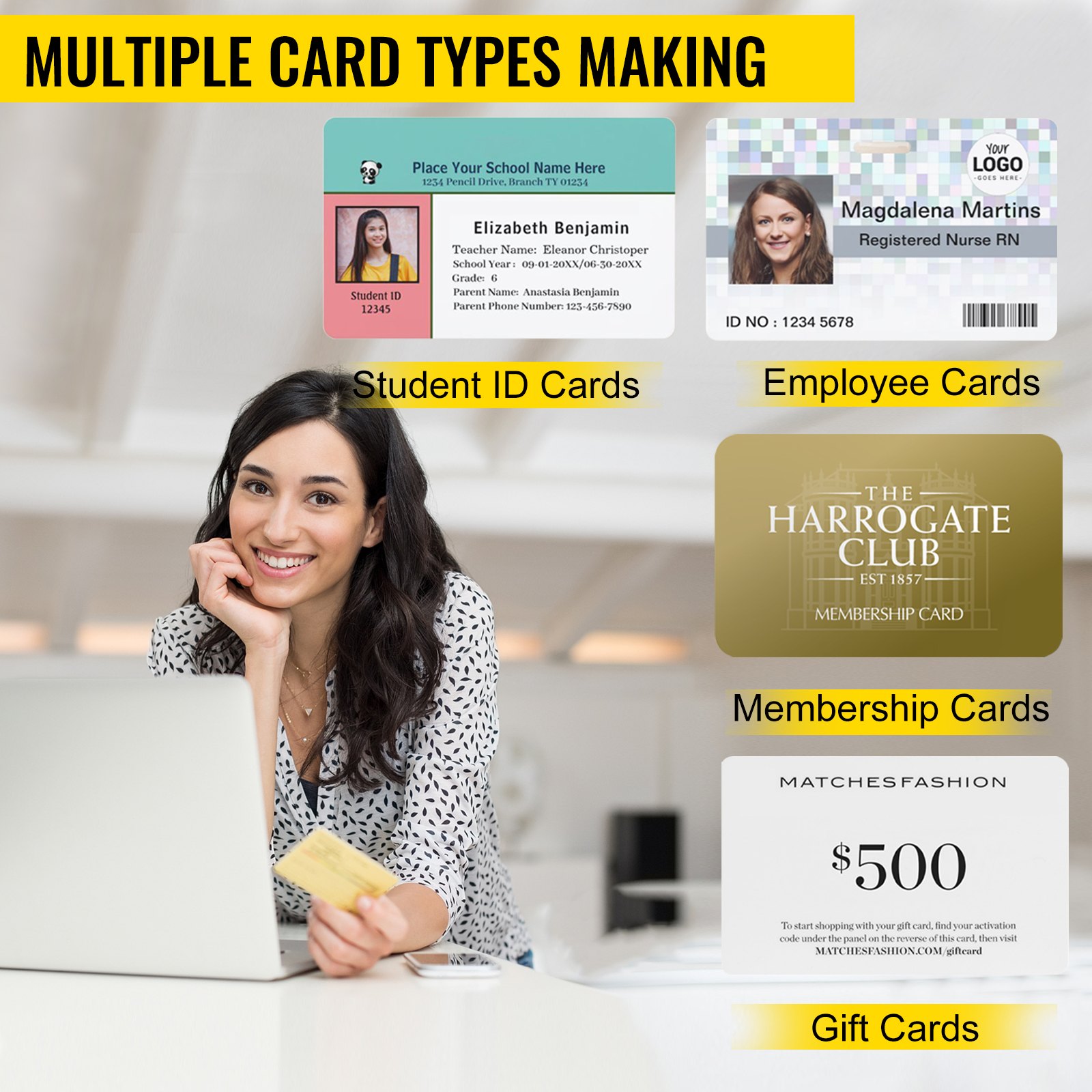 VEVOR Double-Sided ID Card Printer Bundles Model Number XR260D ID Badge Maker