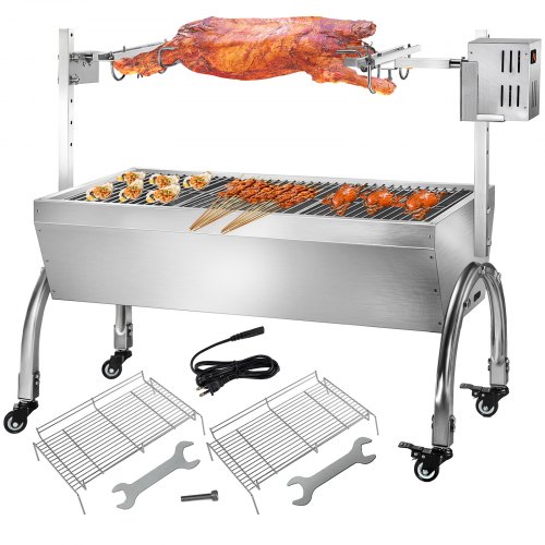 VEVOR 45W Rotisserie Grill Roaster, 37 Inch BBQ Small Pig Lamb Rotisserie Roaster, Max Capacity 88 lbs for Camping Outdoor Barbecue