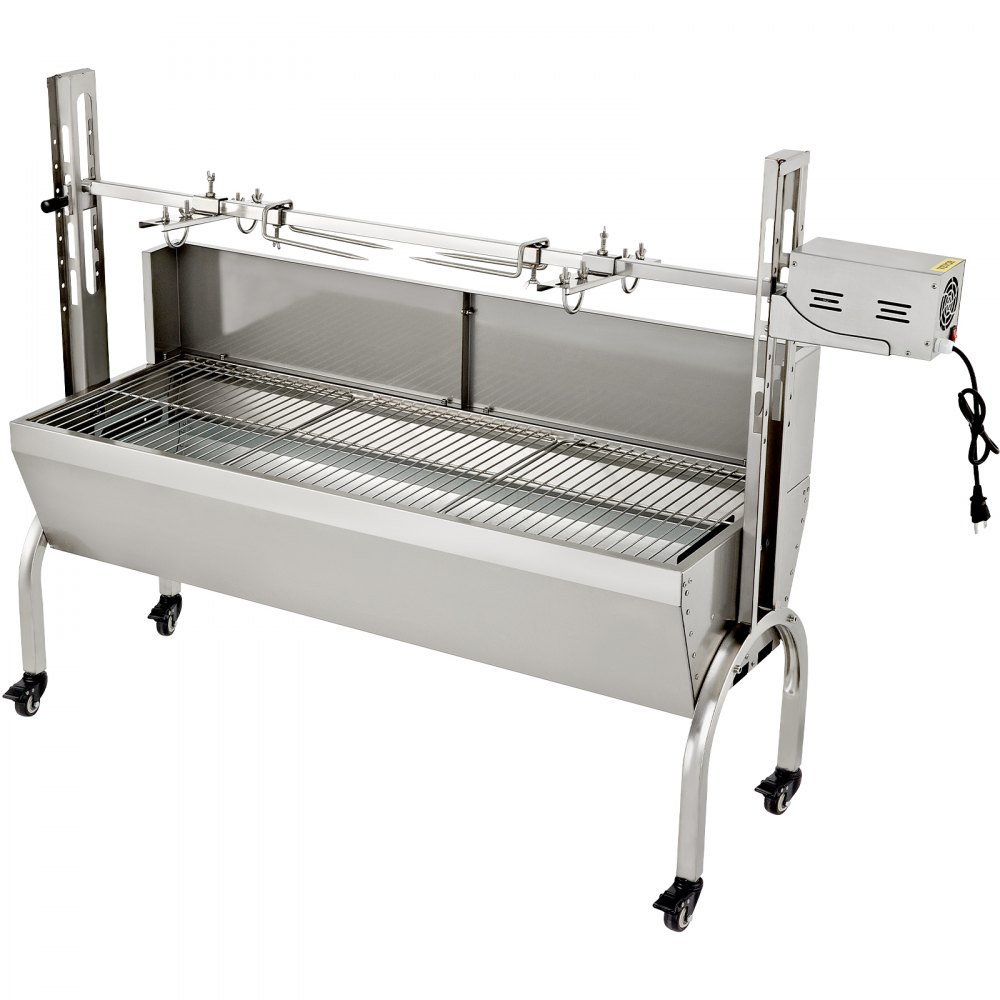 VEVOR Rotisserie Grill 132lbs Capacity, 50 Inch Stainless Steel Pig Lamb Spit Grill Roaster, with 40W Motor & Adjustable Height Lockable Casters & Baffle for Outdoor Camping Party Campfire Barbecue