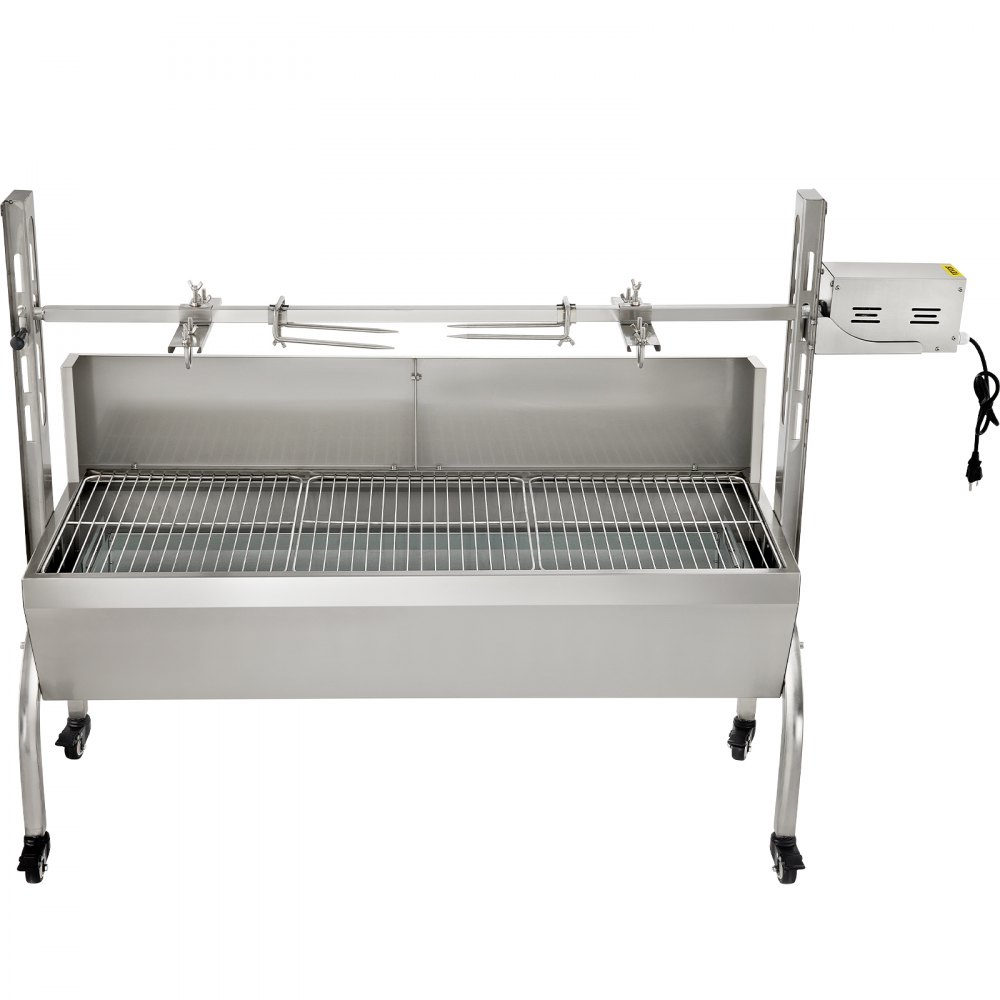 VEVOR Rotisserie Grill 132lbs Capacity, 50 Inch Stainless Steel Pig Lamb Spit Grill Roaster, with 40W Motor & Adjustable Height Lockable Casters & Baffle for Outdoor Camping Party Campfire Barbecue