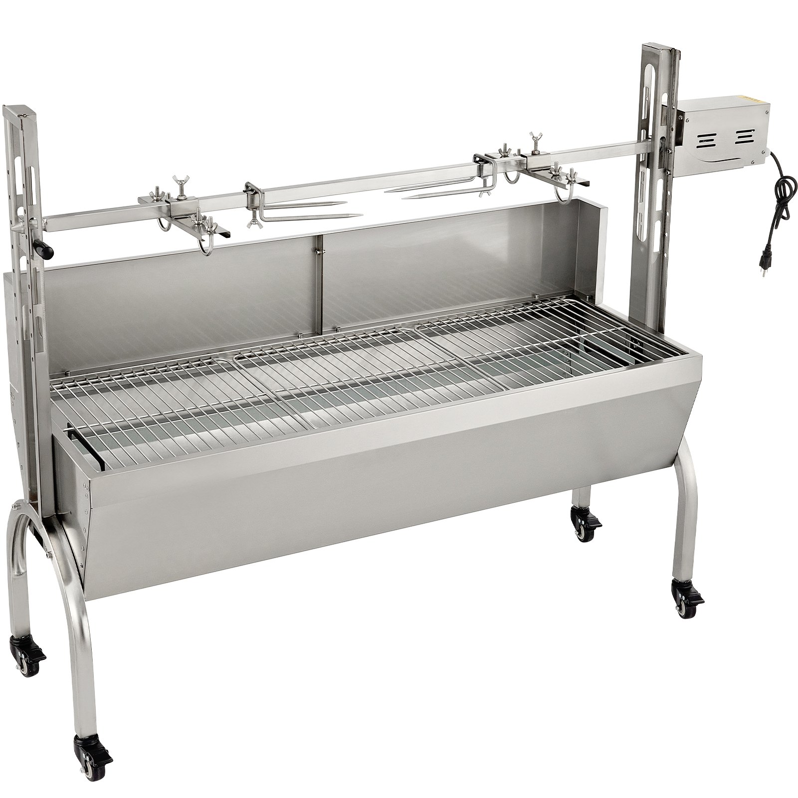 VEVOR Rotisserie Grill 132lbs Capacity, 50 Inch Stainless Steel Pig Lamb Spit Grill Roaster, with 40W Motor & Adjustable Height Lockable Casters & Baffle for Outdoor Camping Party Campfire Barbecue