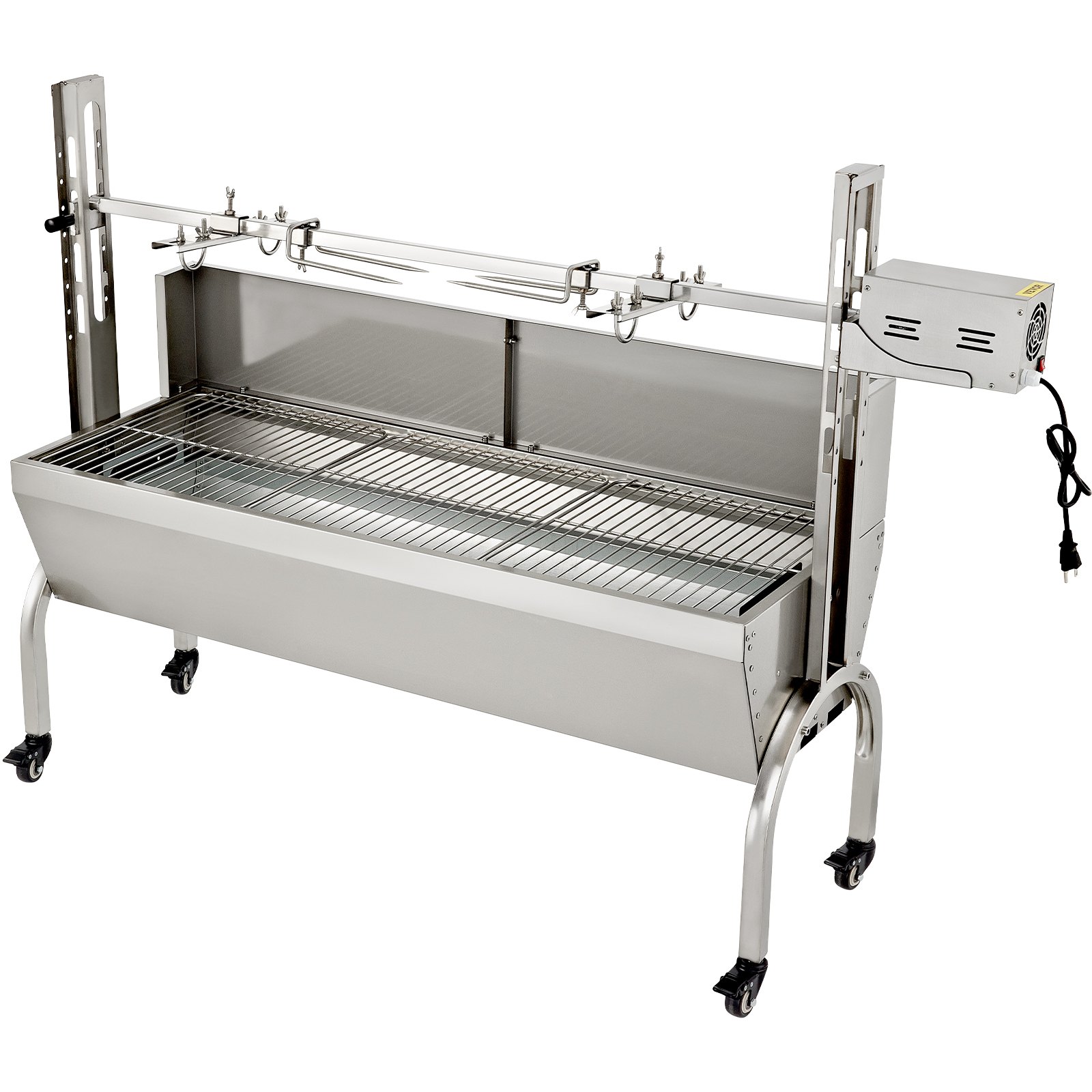 VEVOR Rotisserie Grill 132lbs Capacity, 50 Inch Stainless Steel Pig Lamb Spit Grill Roaster, with 40W Motor & Adjustable Height Lockable Casters & Baffle for Outdoor Camping Party Campfire Barbecue