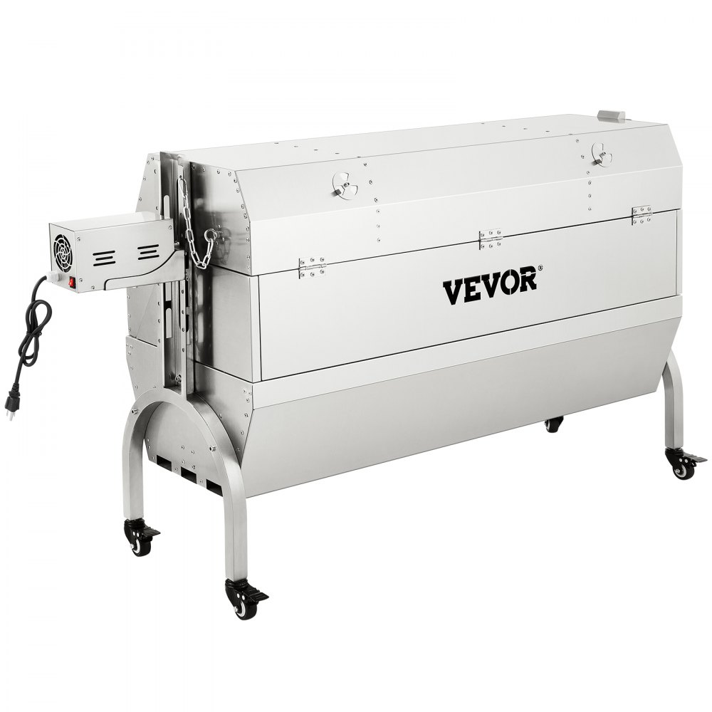 VEVOR 132 LBS Rotisserie Grill Stainless Steel Pig Lamb Hooded Roaster 50" Electric Charcoal Spit with 40W Motor & Adjustable Height Lockable Casters for Outdoor Camping Party Barbecue, Silver