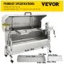 VEVOR 132 LBS Rotisserie Grill Stainless Steel Pig Lamb Hooded Roaster 50" Electric Charcoal Spit with 40W Motor & Adjustable Height Lockable Casters for Outdoor Camping Party Barbecue, Silver