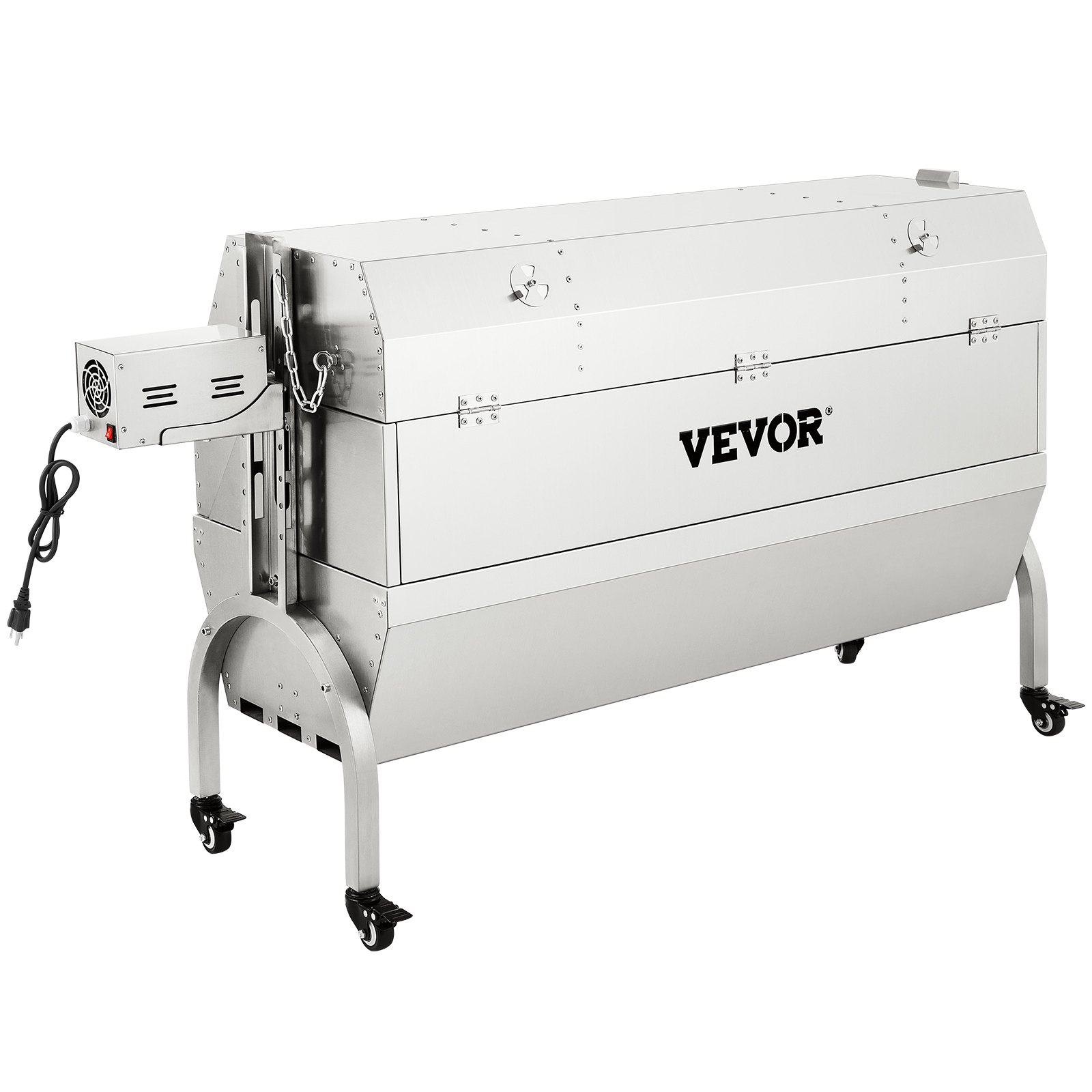 VEVOR 132 LBS Rotisserie Grill Stainless Steel Pig Lamb Hooded Roaster 50" Electric Charcoal Spit with 40W Motor & Adjustable Height Lockable Casters for Outdoor Camping Party Barbecue, Silver