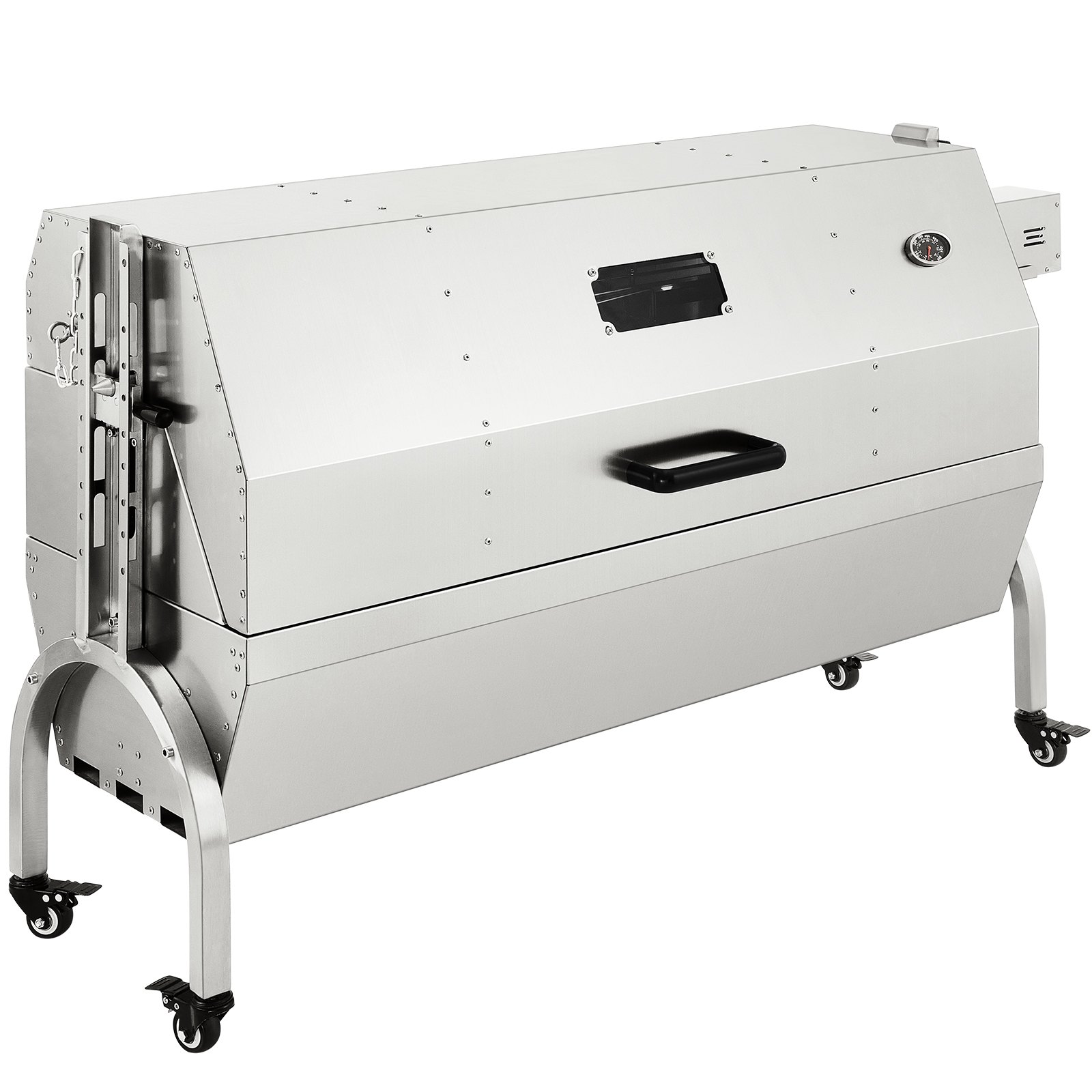 VEVOR 132 LBS Rotisserie Grill Stainless Steel Pig Lamb Hooded Roaster 50" Electric Charcoal Spit with 40W Motor & Adjustable Height Lockable Casters for Outdoor Camping Party Barbecue, Silver