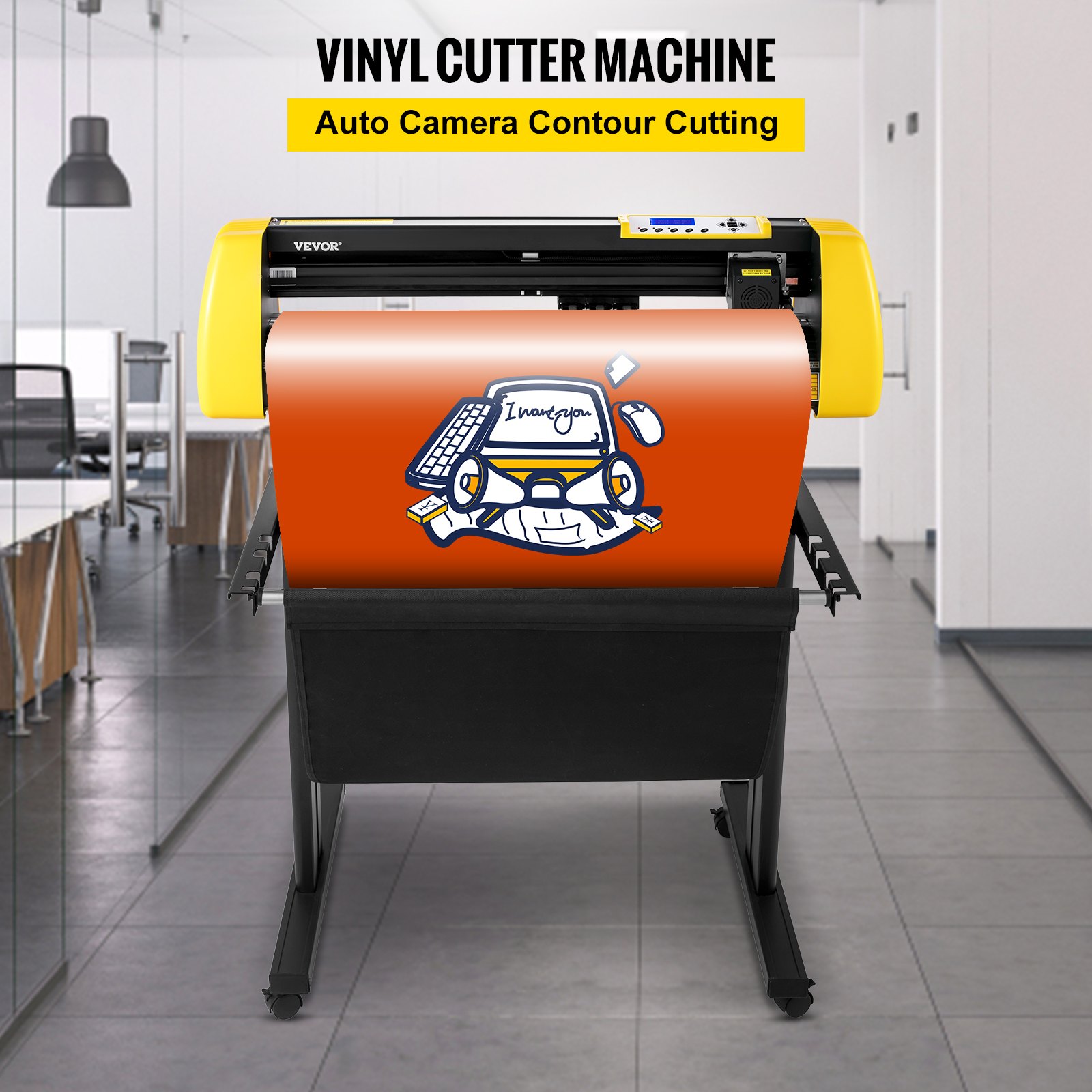 VEVOR Vinyl Cutter Machine, 28 in / 720 mm Max Paper Feed Cutting Plotter, Automatic Camera Contour Cutting LCD Screen Printer w/Stand Adjustable Force and Speed for Sign Making Plotter Cutter