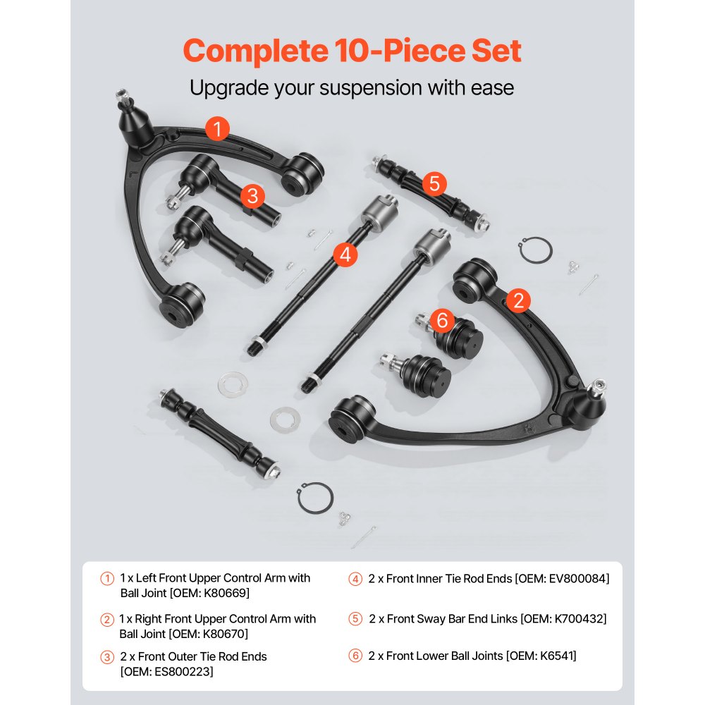 VEVOR Left Right Front Upper Control Arms Kit with Ball Joint, OEM Suspension Kit Compatible with 2007–2013 GMC, 2007–2014 Cadillac & Chevrolet (10PCS)