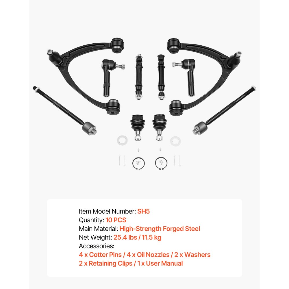 VEVOR Left Right Front Upper Control Arms Kit with Ball Joint, OEM Suspension Kit Compatible with 2007–2013 GMC, 2007–2014 Cadillac & Chevrolet (10PCS)