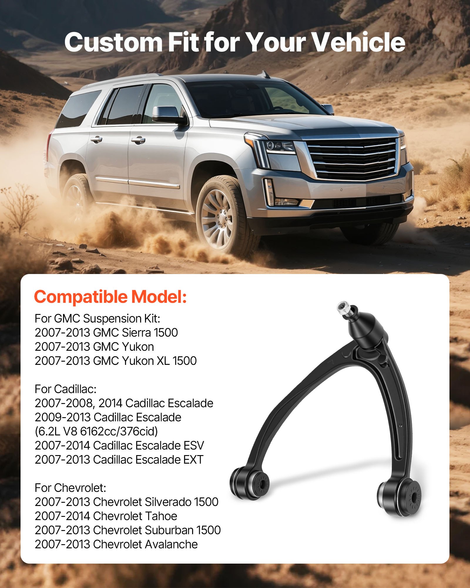 VEVOR Left Right Front Upper Control Arms Kit with Ball Joint, OEM Suspension Kit Compatible with 2007–2013 GMC, 2007–2014 Cadillac & Chevrolet (10PCS)