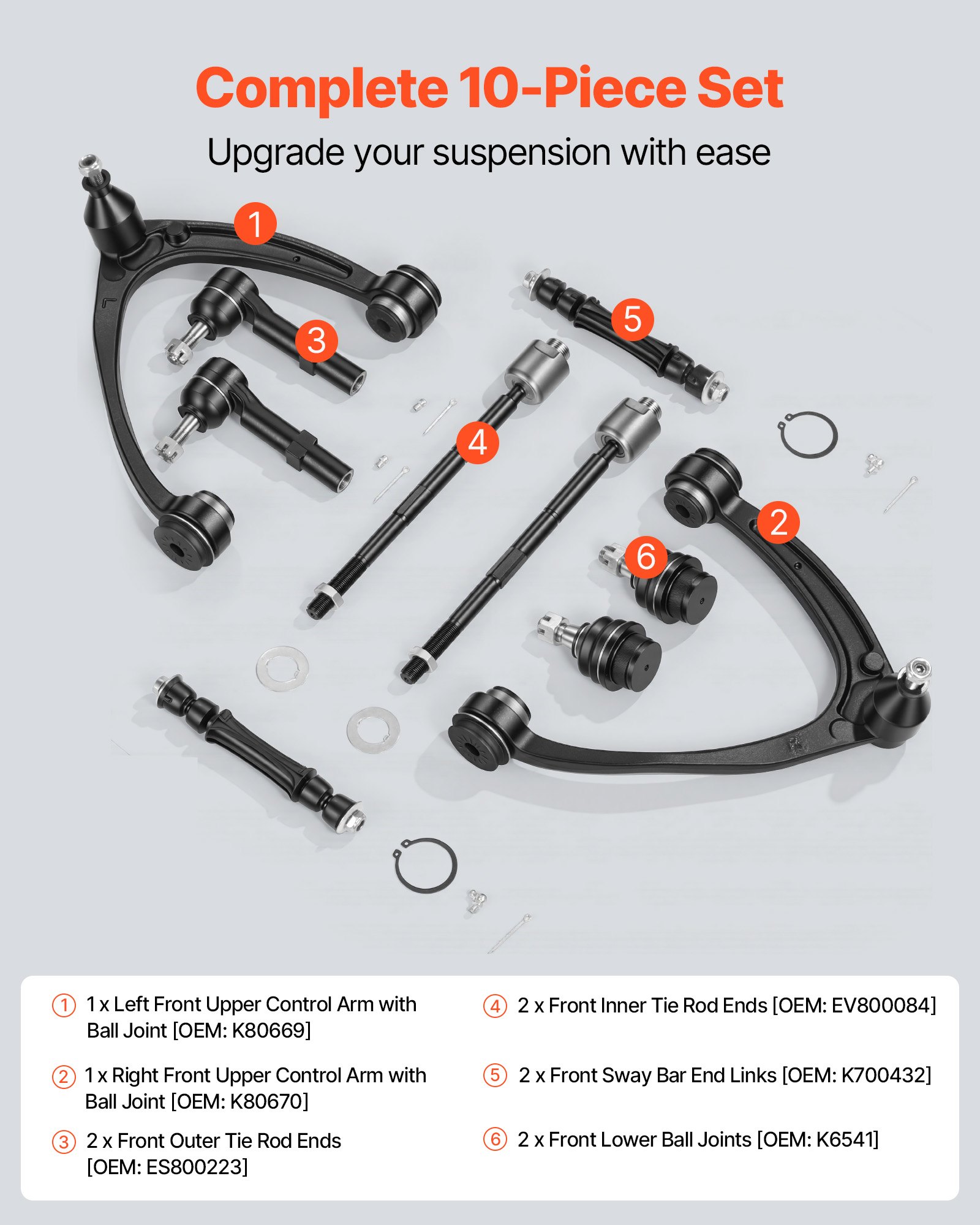 VEVOR Left Right Front Upper Control Arms Kit with Ball Joint, OEM Suspension Kit Compatible with 2007–2013 GMC, 2007–2014 Cadillac & Chevrolet (10PCS)