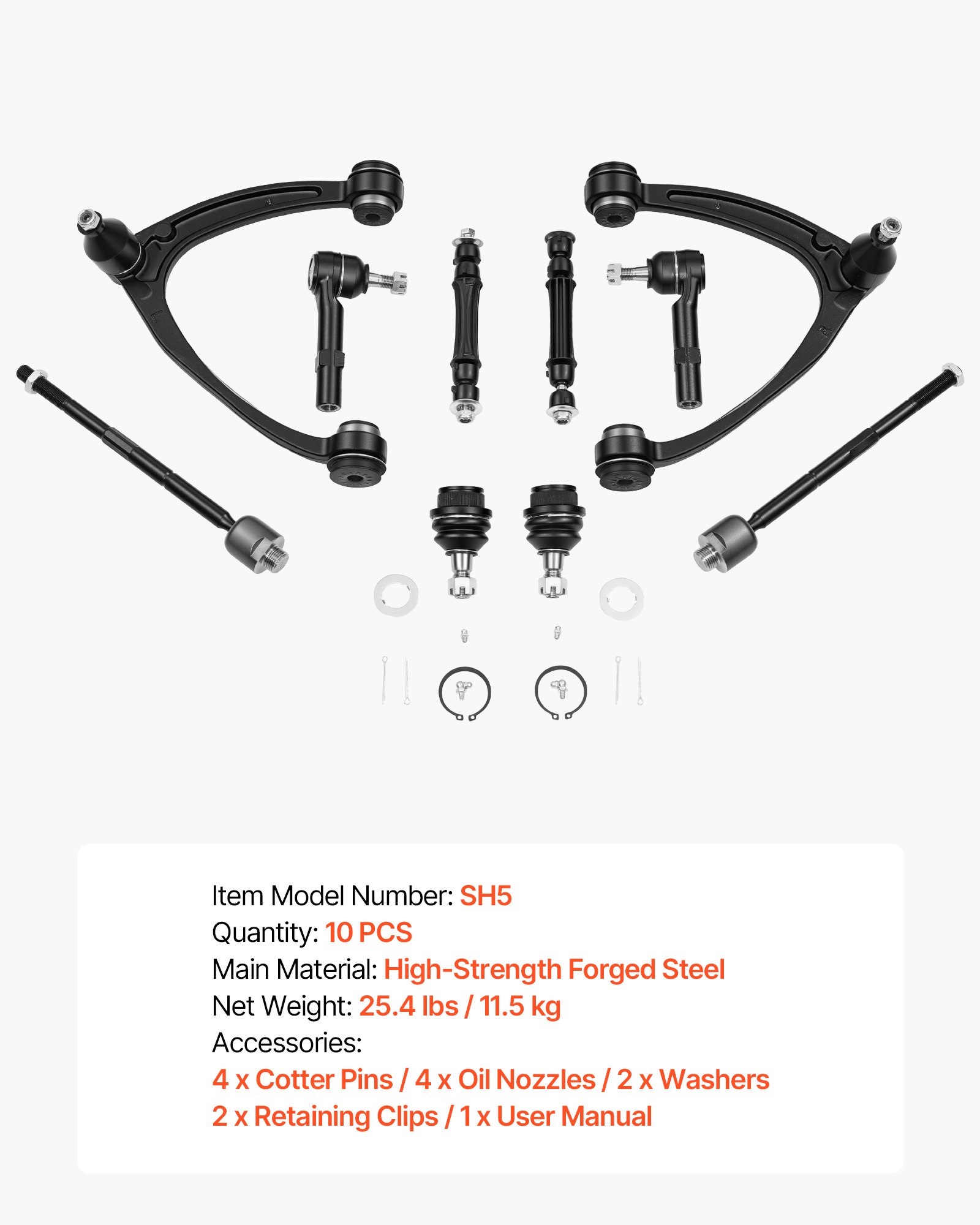 VEVOR Left Right Front Upper Control Arms Kit with Ball Joint, OEM Suspension Kit Compatible with 2007–2013 GMC, 2007–2014 Cadillac & Chevrolet (10PCS)