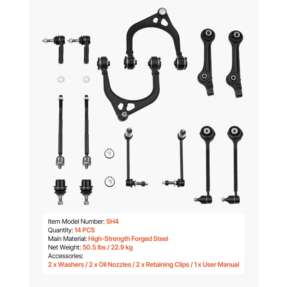 VEVOR Left Right Front Upper & Lower Control Arms Kit, OEM Suspension Kit Compatible with 2011-2017 Chrysler 300 RWD, 2011-2017 Dodge Challenger RWD, 2011-2014 Dodge Charger RWD (14PCS)