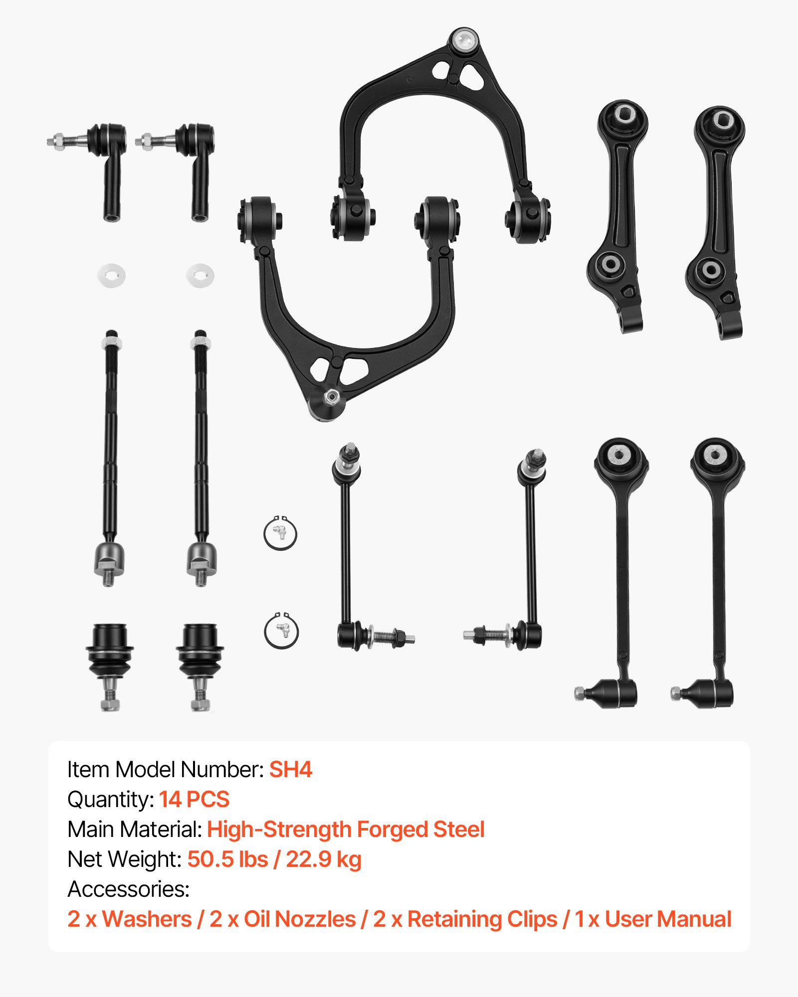 VEVOR Left Right Front Upper & Lower Control Arms Kit, OEM Suspension Kit Compatible with 2011-2017 Chrysler 300 RWD, 2011-2017 Dodge Challenger RWD, 2011-2014 Dodge Charger RWD (14PCS)