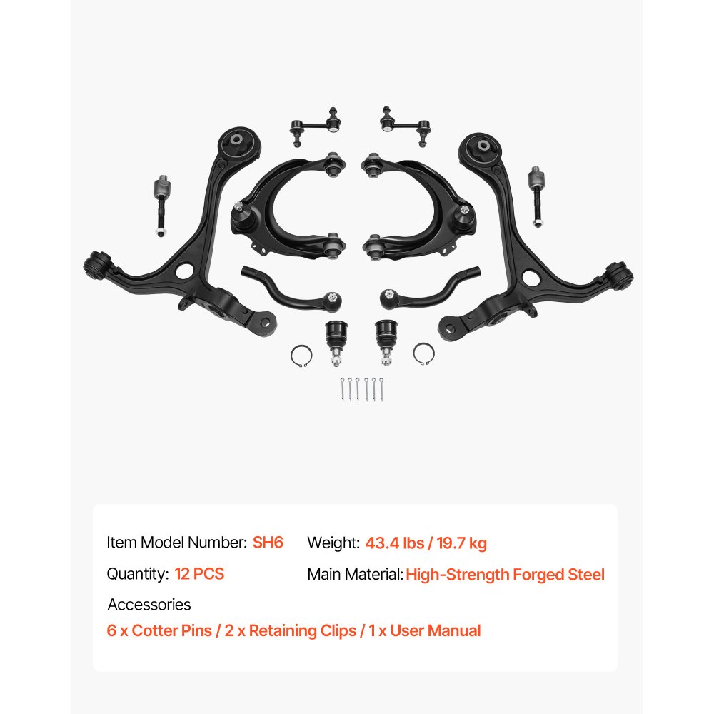 VEVOR Front Upper Lower Control Arms, OEM Suspension Kit Compatible with 2004-2008 ACURA TSX, 2003-2007 Honda Accord Sedan/Coupe (2.4L Gas Engine Only) - 12PCS
