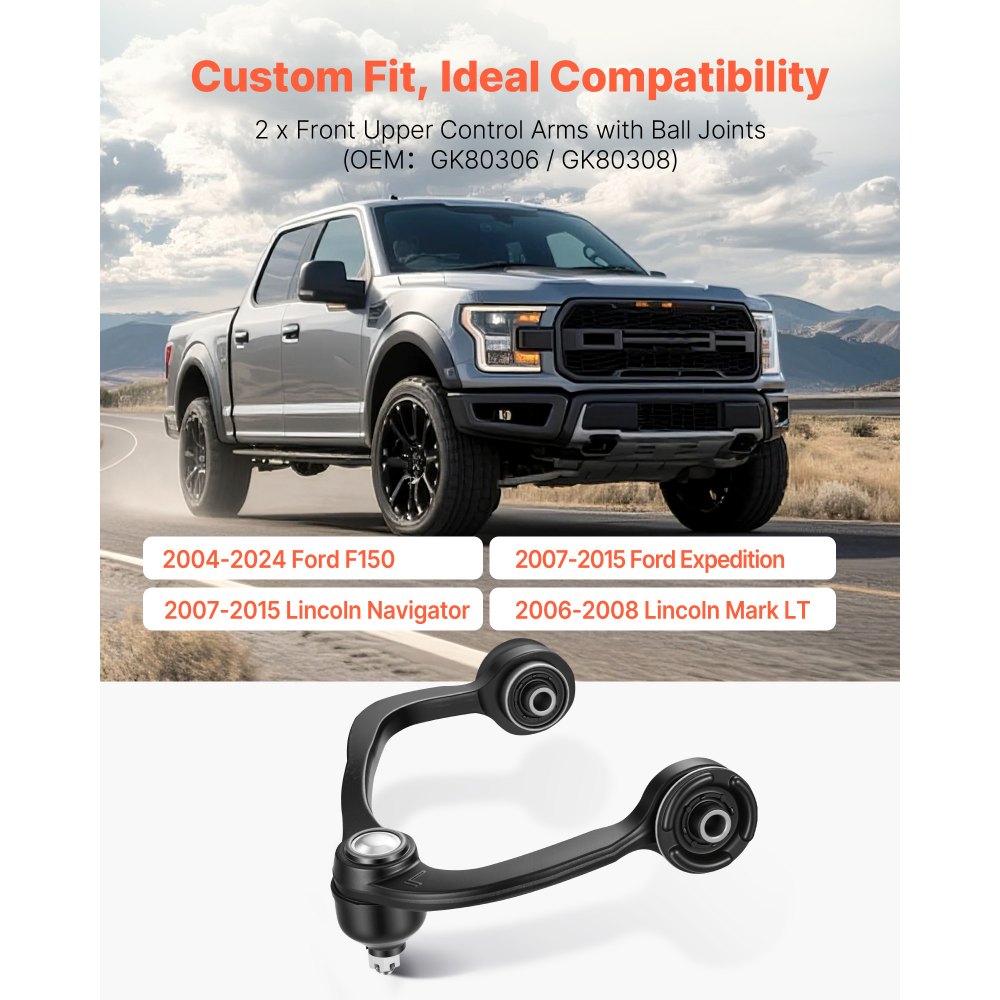 VEVOR Front Upper Control Arms with Ball Joints, OEM Suspension Kit Compatible with 2004-2024 Ford F150, 2007-2015 Ford Expedition, 2007-2015 Lincoln Navigator, 2006-2008 Lincoln Mark LT (2PCS)