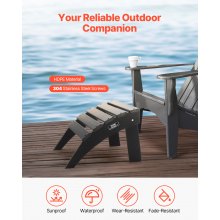 Adirondack Ottoman 18.7L x 19.7W x 13H Inch HDPE Folding Patio Footrest Black