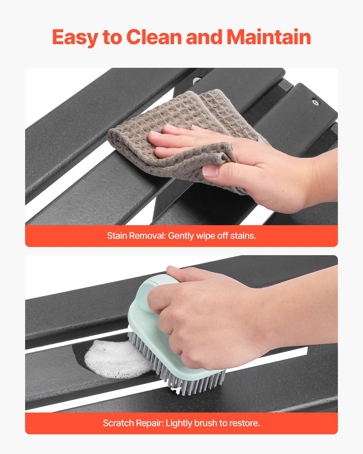 VEVOR Adirondack Ottoman, 47.5L x 50W x 33H cm HDPE Plastic Folding Adirondack Ottoman, Weather-Resistant Foot Rest for Adirondack Chair, Widely Used for Outside Porch Pool Lawn Backyard, Black