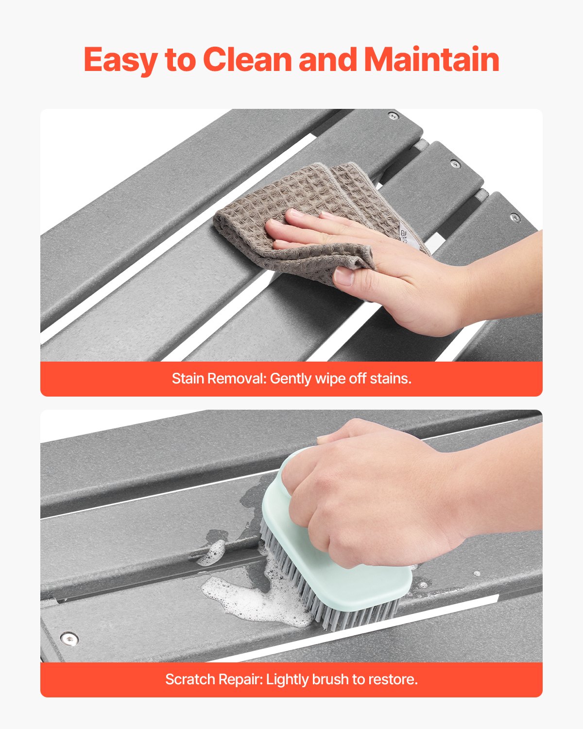 VEVOR Adirondack Ottoman, 21.5L x 18.9W x 14.8H Inch HDPE Plastic Folding Adirondack Ottoman, Weather-Resistant Foot Rest for Adirondack Chair, Widely Used for Outside Porch Pool Lawn Backyard, Gray