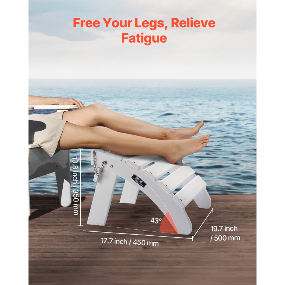 VEVOR Adirondack Ottoman, 45L x 50W x 35H cm HDPE Plastic Folding Adirondack Ottoman, Weather-Resistant Foot Rest for Adirondack Chair, Widely Used for Outside Porch Pool Lawn Backyard, White