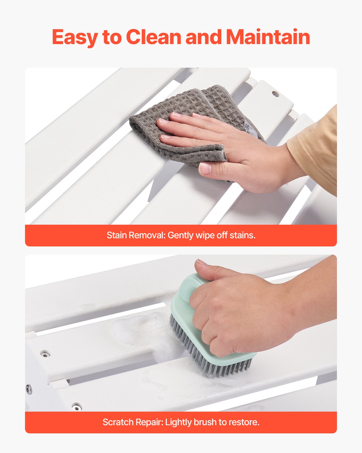 VEVOR Adirondack Ottoman, 45L x 50W x 35H cm HDPE Plastic Folding Adirondack Ottoman, Weather-Resistant Foot Rest for Adirondack Chair, Widely Used for Outside Porch Pool Lawn Backyard, White