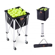 VEVOR Tolva plegable para pelotas de tenis, capacidad para 150 pelotas de tenis, carrito ligero de aleación de aluminio con ruedas, bolsa extraíble, bolsa de transporte, carrito de enseñanza deportiva portátil para tenista