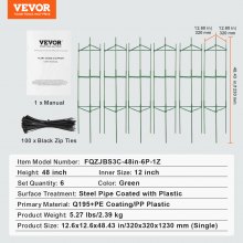 VEVOR 6 Packs Tomato Cages for Garden 1230 mm Tomato Plant Stakes Support Cage