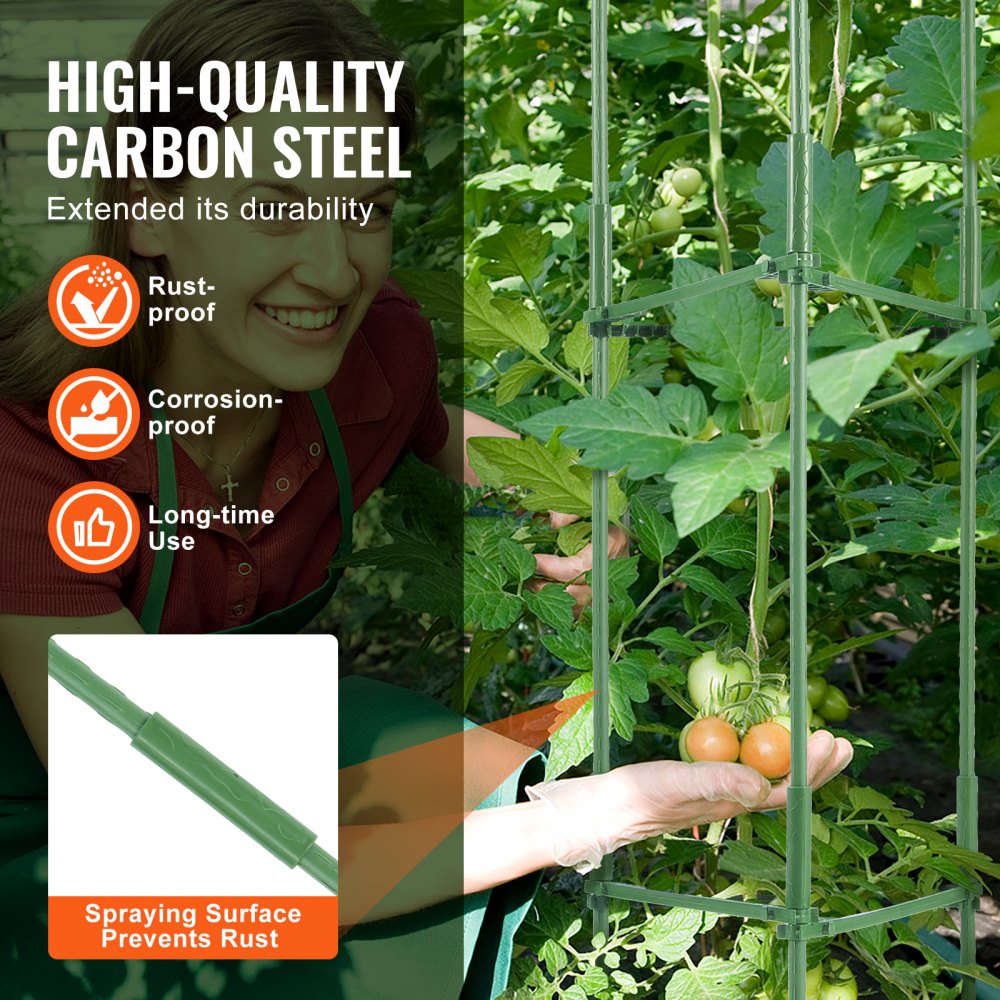 VEVOR 4 Packs Tomato Cages for Garden, 63 inch Tomato Trellis Plant Stakes Support, Stackable Tall Plant Support Cage, for Raised Garden Bed, Vegetables Flowers and Climbing Plants