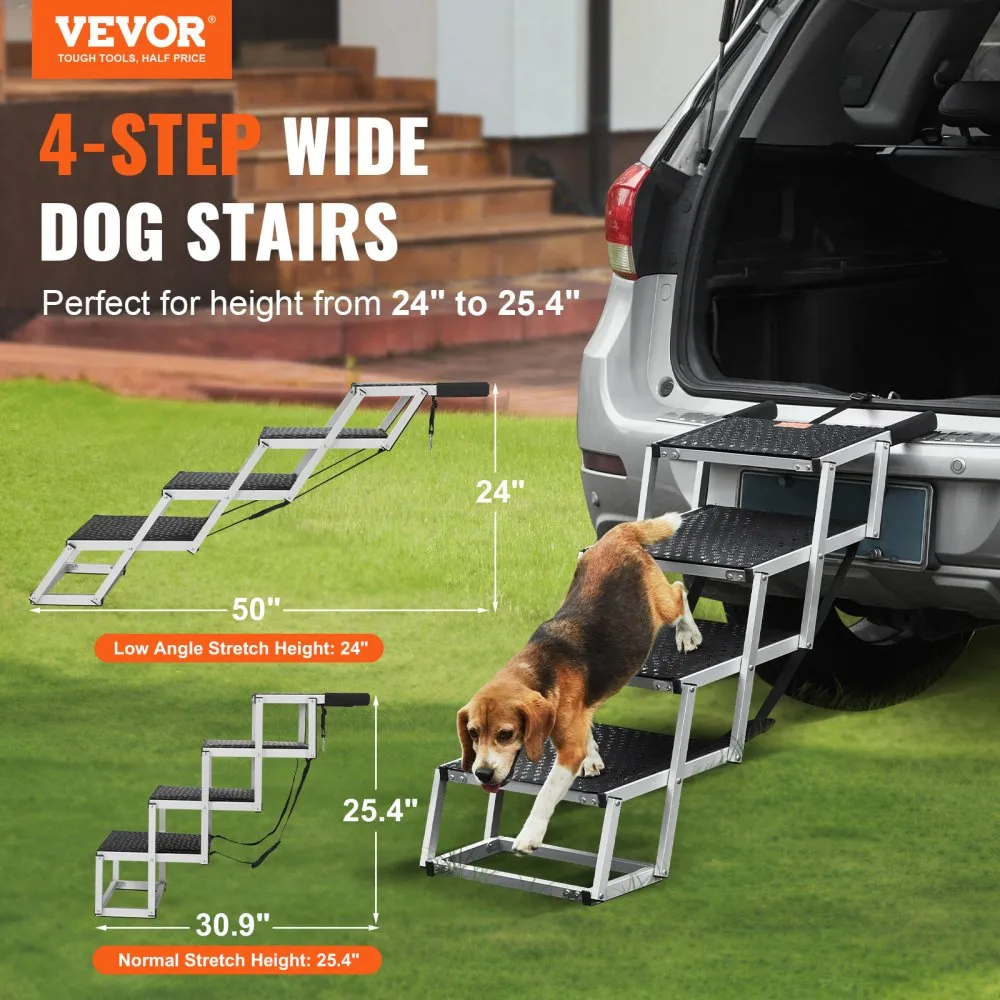 VEVOR Dog Stair for Cars 4-step Folding Dog Steps Aluminum Loads up to 68 kg