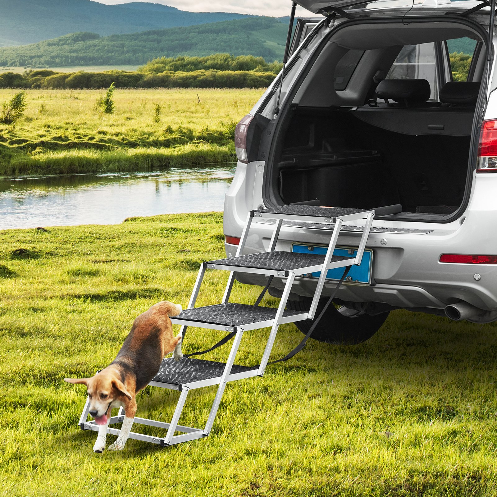 VEVOR Dog Stair for Cars 4-step Folding Dog Steps Aluminum Loads up to 250 lbs