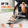 VEVOR dog stairs supporting small, medium, and large dogs up to 150 lbs, leading into an suv trunk.