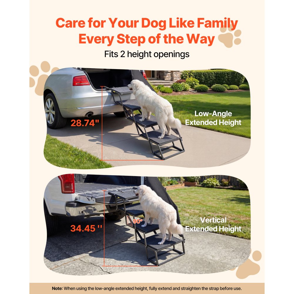 VEVOR Dog Stairs for Car, 4 Steps Extra Wide Foldable Dog Ramp for Large Dogs with Non-Slip Rug Surface, Portable Lightweight Pet Ladder for Car, SUV, Truck, High Beds, Sofas, Support up to 181 kg