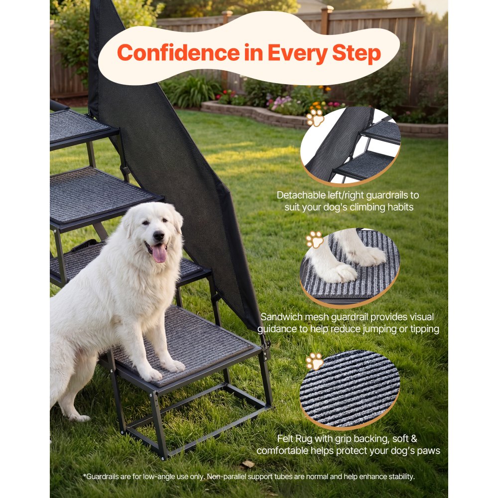 VEVOR Dog Stairs for Car, 4 Steps Extra Wide Foldable Dog Ramp for Large Dogs with Non-Slip Rug Surface, Portable Lightweight Pet Ladder for Car, SUV, Truck, High Beds, Sofas, Support up to 181 kg