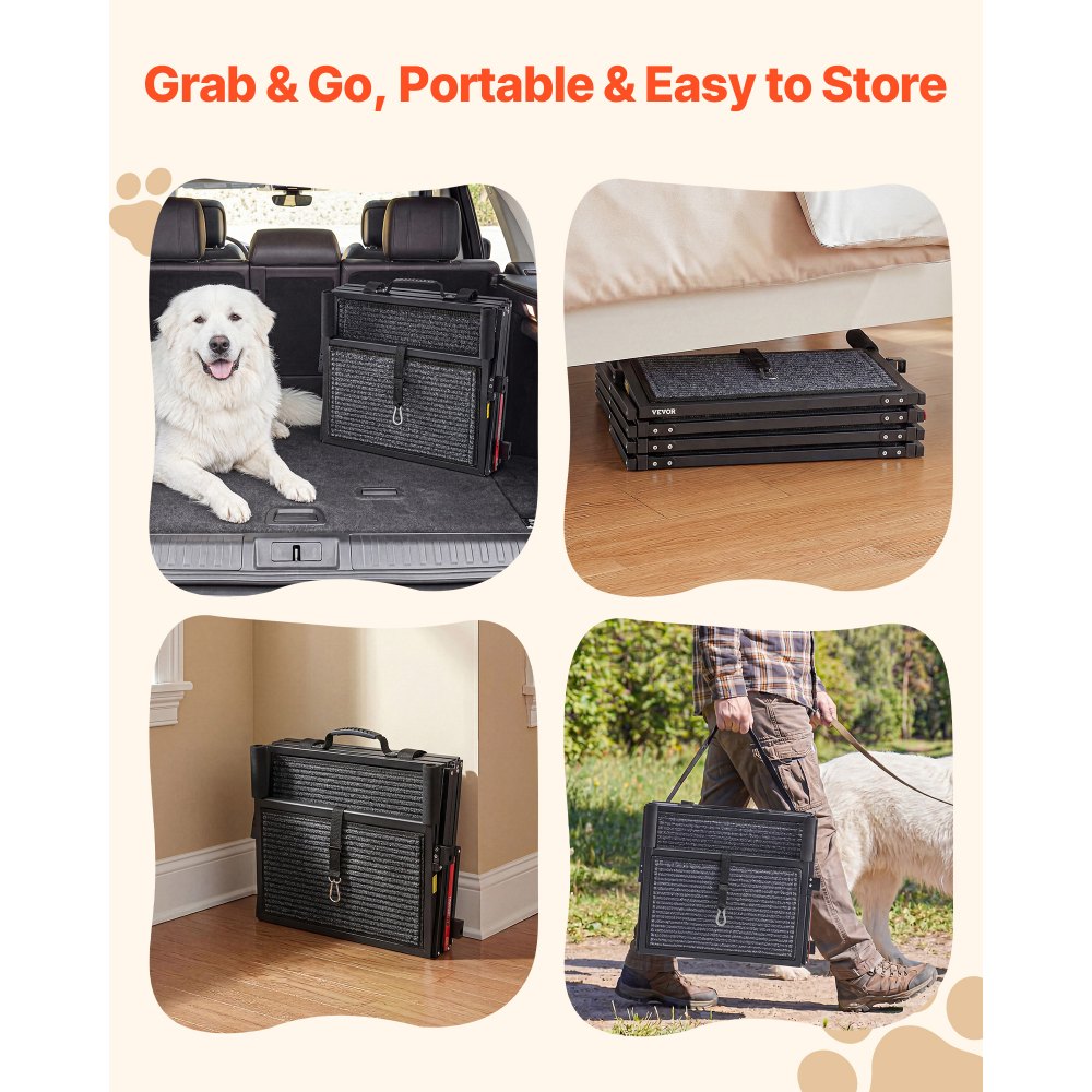 VEVOR Dog Stairs for Car, 4 Steps Extra Wide Foldable Dog Ramp for Large Dogs with Non-Slip Rug Surface, Portable Lightweight Pet Ladder for Car, SUV, Truck, High Beds, Sofas, Support up to 181 kg