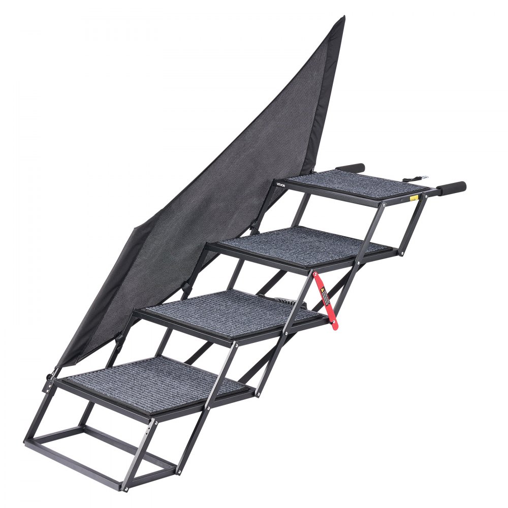 VEVOR Dog Stairs for Car, 4 Steps Extra Wide Foldable Dog Ramp for Large Dogs with Non-Slip Rug Surface, Portable Lightweight Pet Ladder for Car, SUV, Truck, High Beds, Sofas, Support up to 181 kg