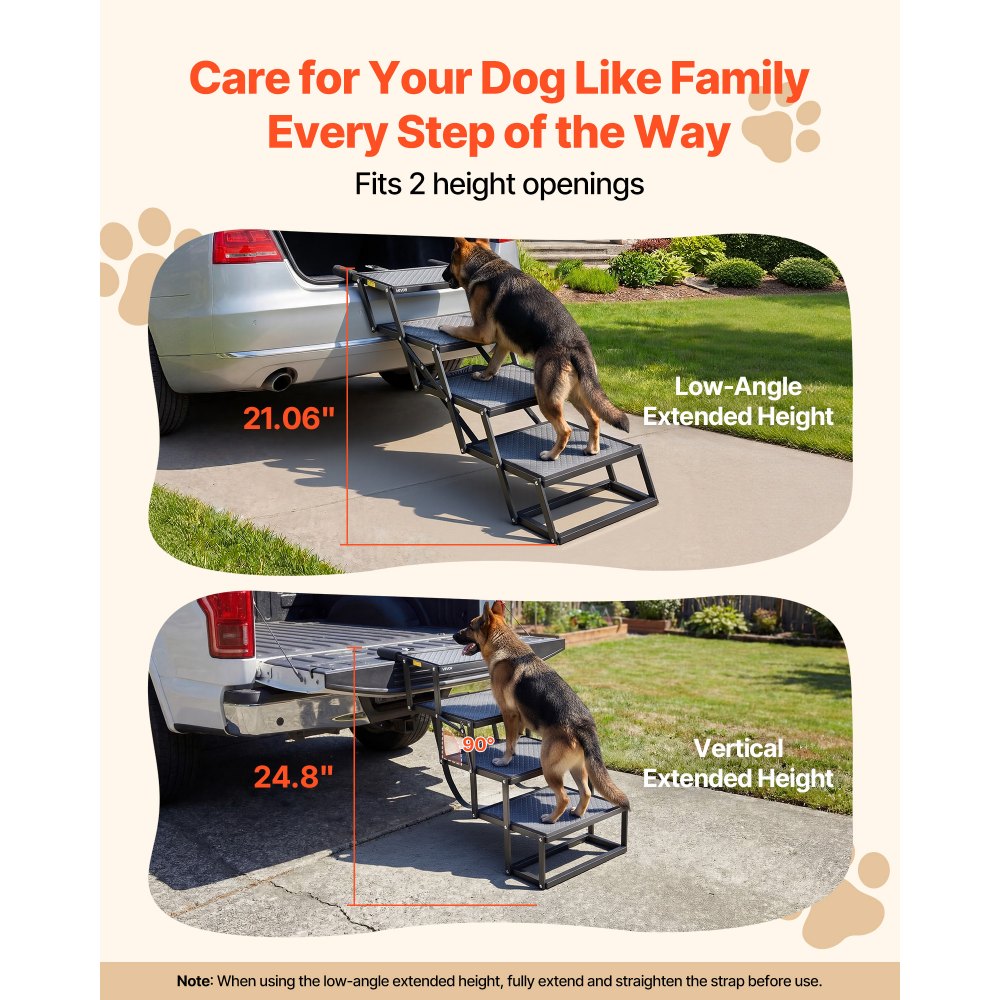 VEVOR Dog Stairs for Car, 4 Steps Extra Wide Foldable Dog Ramp for Large Dogs with Non-Slip Surface, Portable Lightweight Pet Stairs Ladder for Car, SUV, Truck, High Bed, Sofa, Support up to 400 lbs