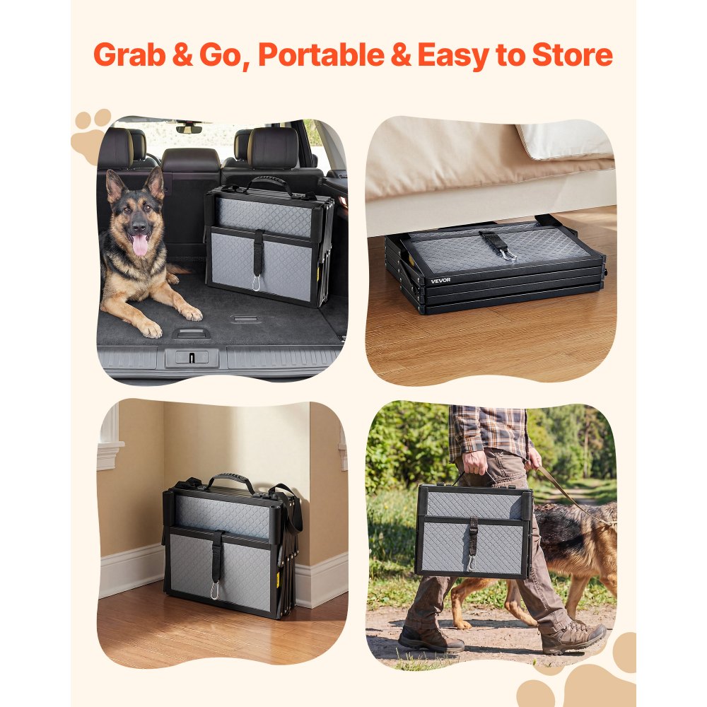 VEVOR Dog Stairs for Car, 4 Steps Extra Wide Foldable Dog Ramp for Large Dogs with Non-Slip Surface, Portable Lightweight Pet Stairs Ladder for Car, SUV, Truck, High Bed, Sofa, Support up to 400 lbs