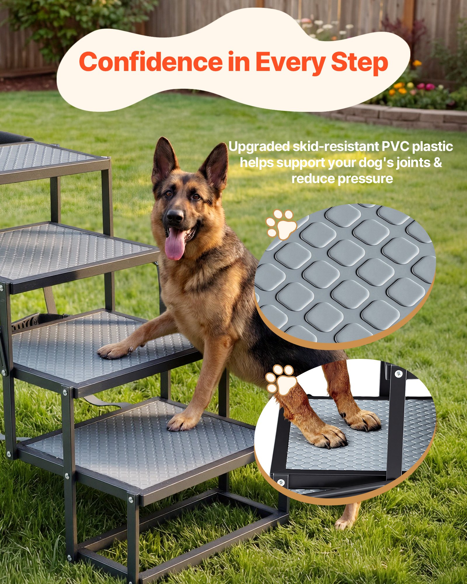 VEVOR Dog Stairs for Car, 4 Steps Extra Wide Foldable Dog Ramp for Large Dogs with Non-Slip Surface, Portable Lightweight Pet Stairs Ladder for Car, SUV, Truck, High Bed, Sofa, Support up to 400 lbs