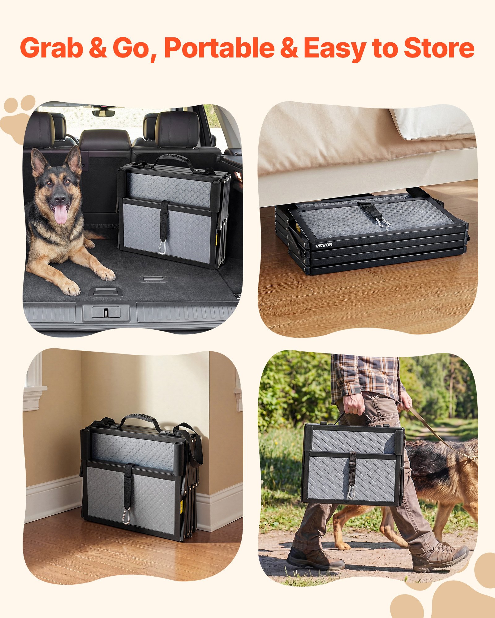 VEVOR Dog Stairs for Car, 4 Steps Extra Wide Foldable Dog Ramp for Large Dogs with Non-Slip Surface, Portable Lightweight Pet Stairs Ladder for Car, SUV, Truck, High Bed, Sofa, Support up to 400 lbs