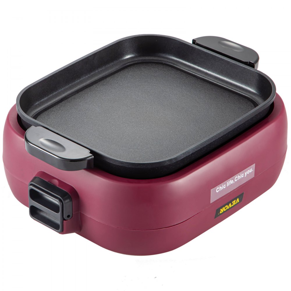 VEVOR 2 in 1 Electric Grill and Hot Pot, Foldable BBQ Pan Grill and Hot Pot, 2100W Multifunctional Teppanyaki Grill Pot with Dual Temp Control, Smokeless Hot Pot Grill with Nonstick Coating