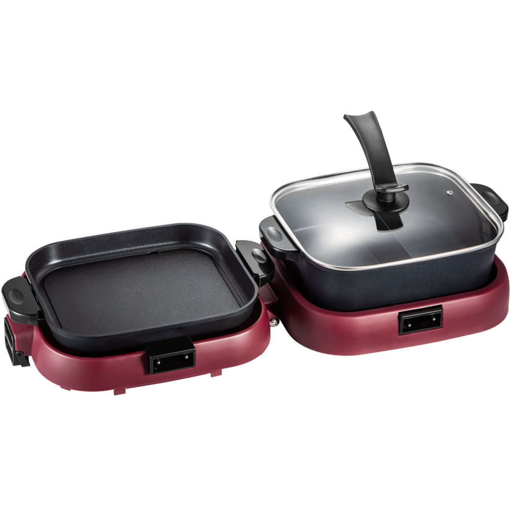VEVOR 2 in 1 Electric Grill and Hot Pot, Foldable BBQ Pan Grill and Hot Pot, 2100W Multifunctional Teppanyaki Grill Pot with Dual Temp Control, Smokeless Hot Pot Grill with Nonstick Coating