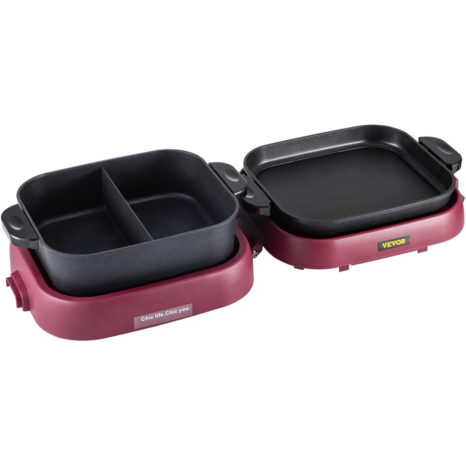 VEVOR 2 in 1 Electric Grill and Hot Pot, Foldable BBQ Pan Grill and Hot Pot, 2100W Multifunctional Teppanyaki Grill Pot with Dual Temp Control, Smokeless Hot Pot Grill with Nonstick Coating