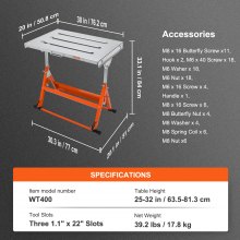 VEVOR Welding Table 30" x 20", 400lbs Load Capacity Steel Welding Workbench Table on Wheels, Folding Work Bench with Three 1.1" Slot, 3 Tilt Angles, Adjustable Height, Retractable Guide Rails