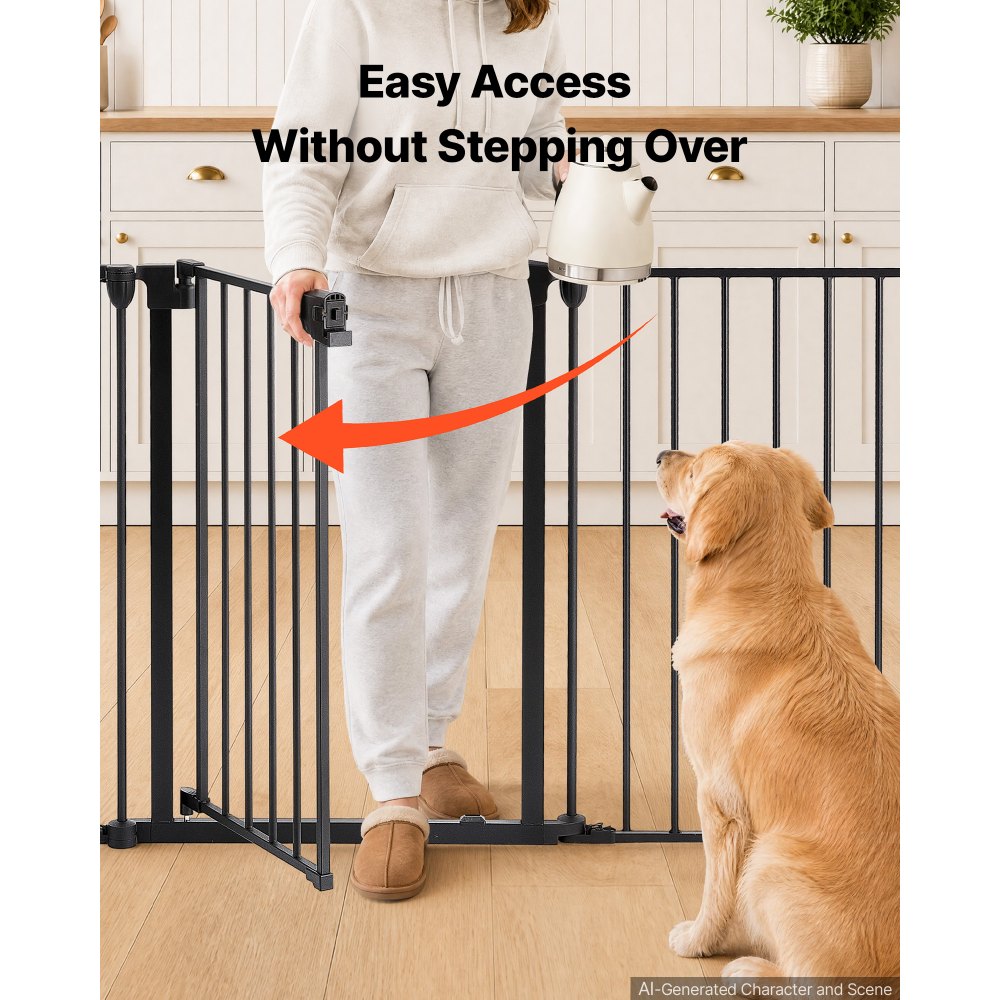 VEVOR Freestanding Dog Gate 753 mm Tall 4-Panel Foldable Metal Gate Black, For Stairs Doorways, Dual-Triangle Support, Sturdy Metal Construction, Freestanding or Wall Mount, Flexible Shapes, Easy Fit